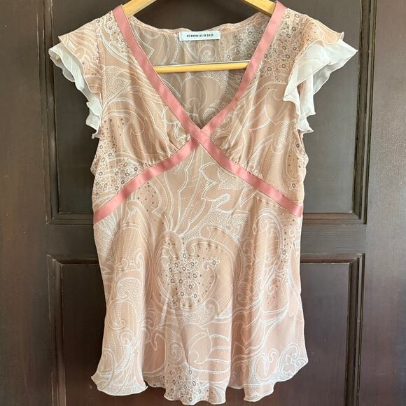 AS KNOW AS DE BASE | Petal pink paisley Y2K Flutter sleeve Top | Small Japanese - Picture 8 of 8